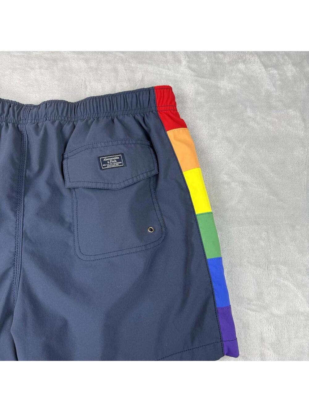 Abercrombie Fitch Swim Trunks Rainbow Stripe Mesh Lined Shorts Men Sz XL Summer - Picture 9 of 9